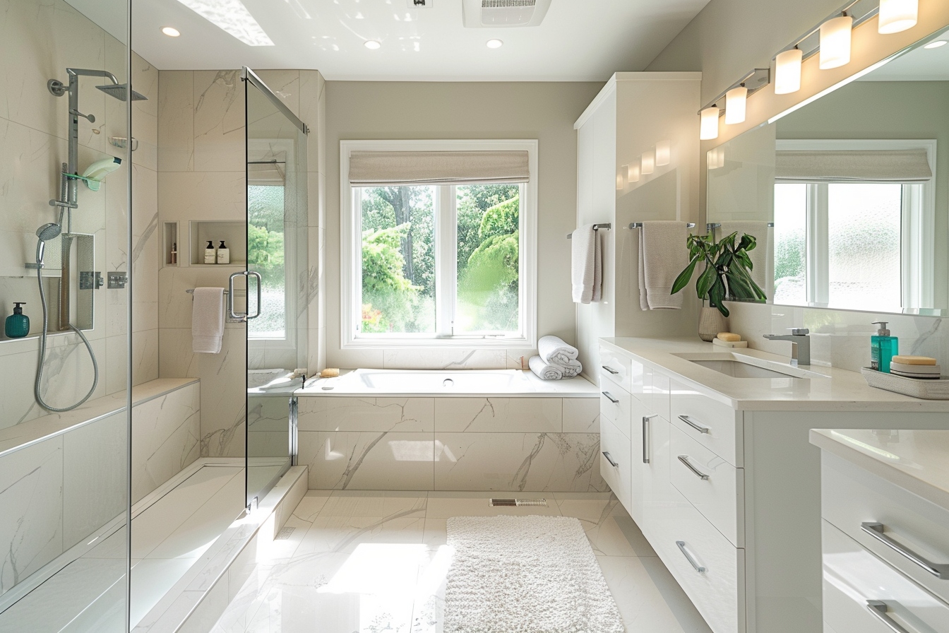 Alt d'image: "Salle de bain moderne rénovée avec goût comme atout pour la vente rapide d'un appartement à Pau, illustrant la rénovation avant déménagement.